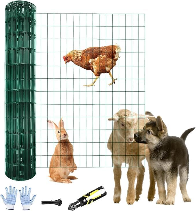 Tongmo 4 ft x 50 ft Green PVC Coated Welded Wire Fence, 16GA Garden Chicken Wire Fence Roll, Mesh Size 2" x 4" Hardware Cloth, Ideal for Yard Protection and Poultry Netting 4ft*50ft Green