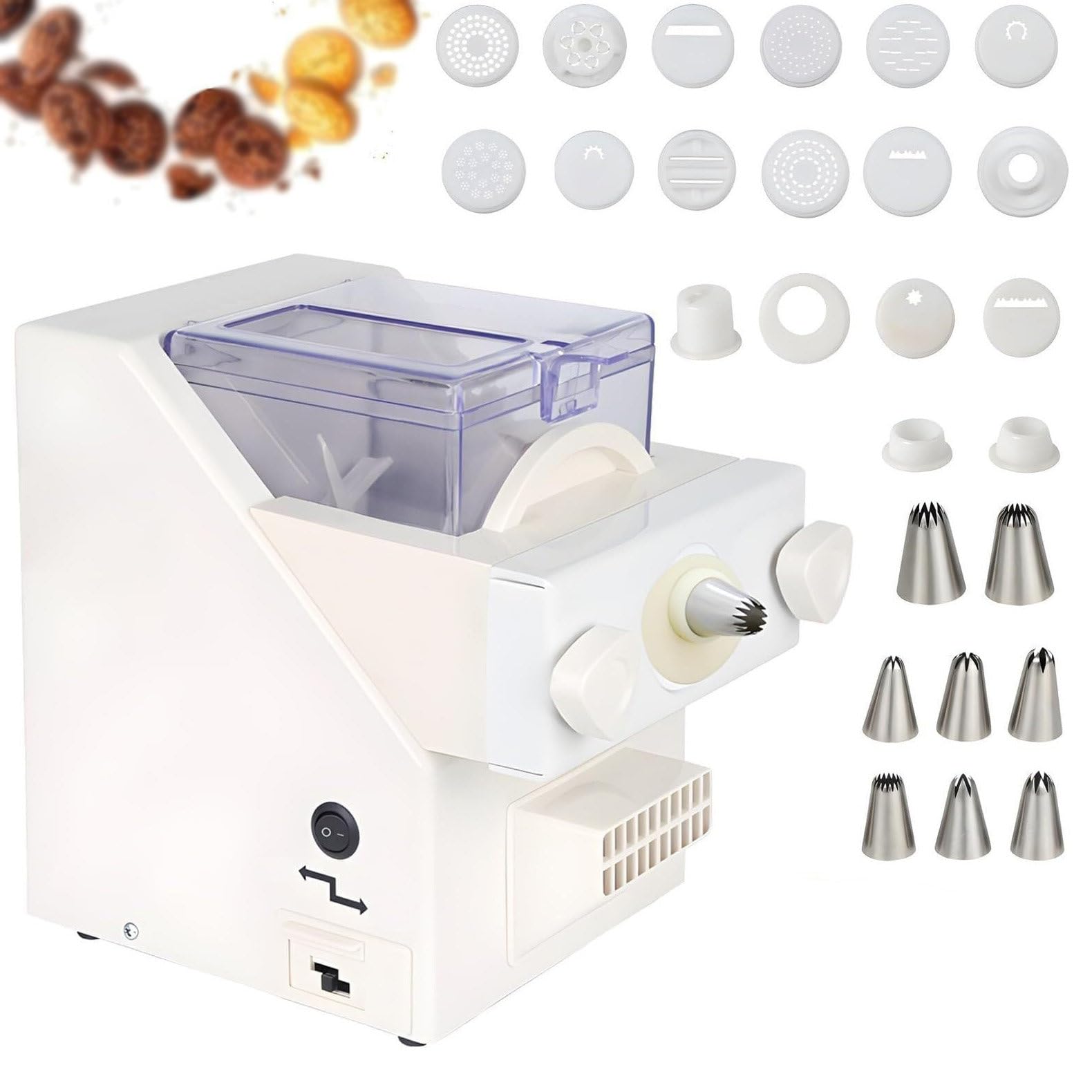 Macchina automatica per biscotti con 8 ugelli e 6 stampi, 50-60 giri/min per una facile preparazione di biscotti, perfetta per gli appassionati di cucina e cottura