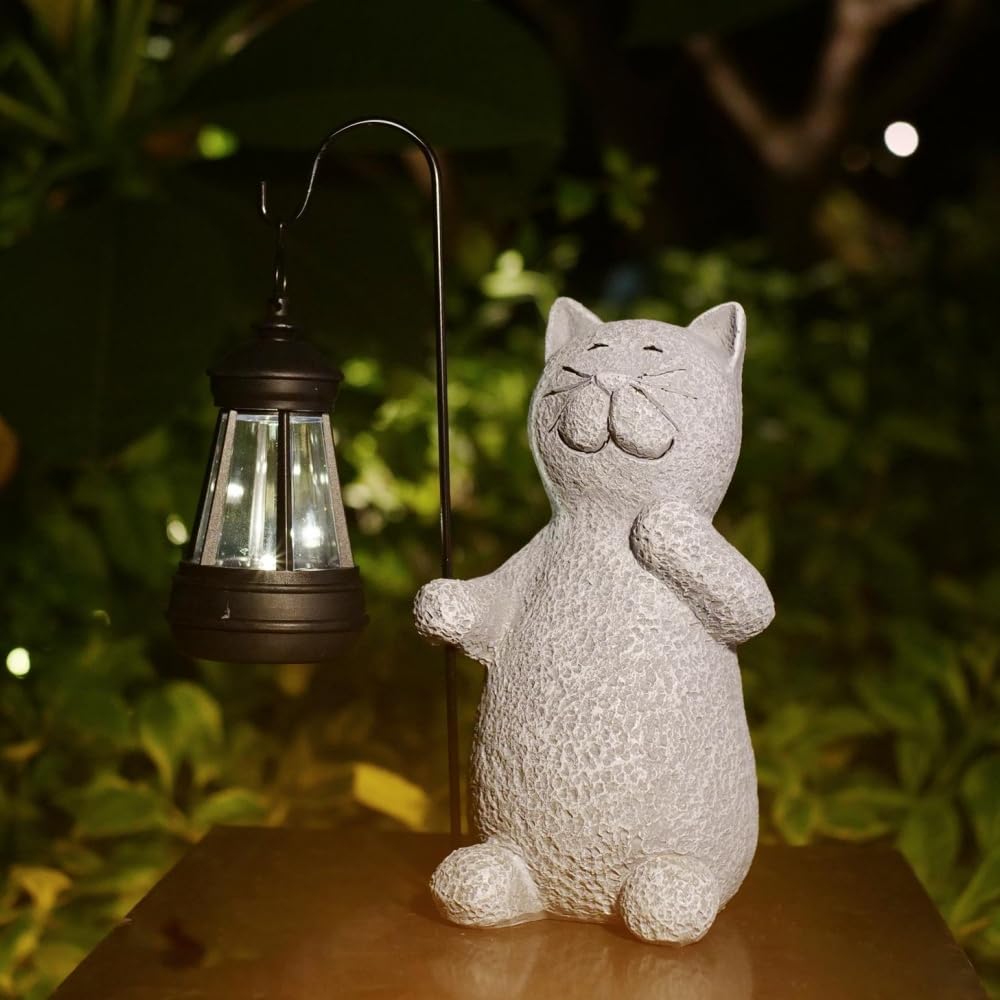 Voarge Estatua de jardín solar, figuras decorativas de jardín, luz solar, arte de jardín con farolillo solar, figuras de jardín, escultura iluminada, adornos para exteriores, balcón, terrazas, regalos