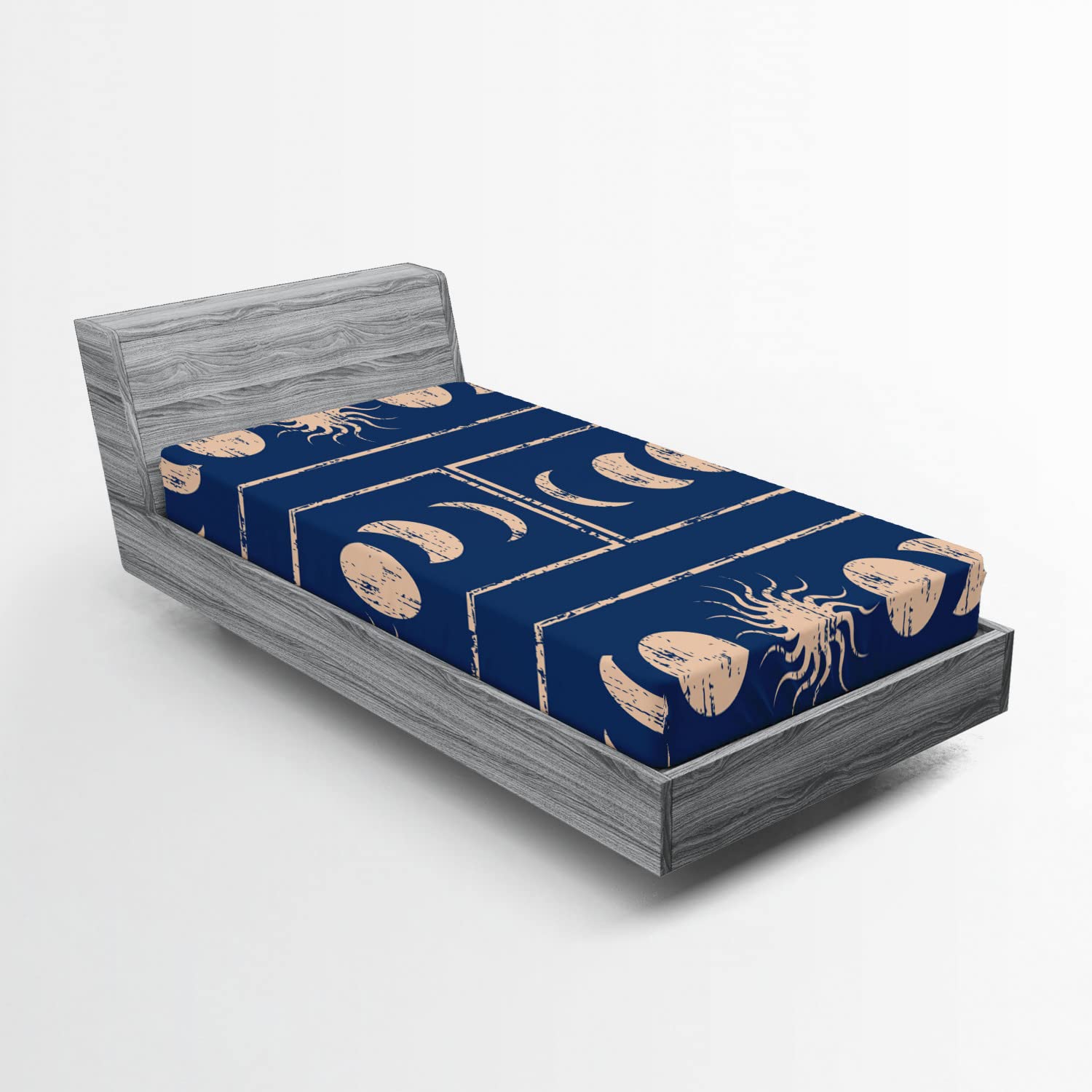 Ambesonne Indigo 2 Pack Fitted Sheet, Sun Moon Astrology, Bed Cover All-Round Elastic Deep Pockets 2 Pieces, Package Contains 2 Twin XL Size Fitted Sheets, Blue Beige