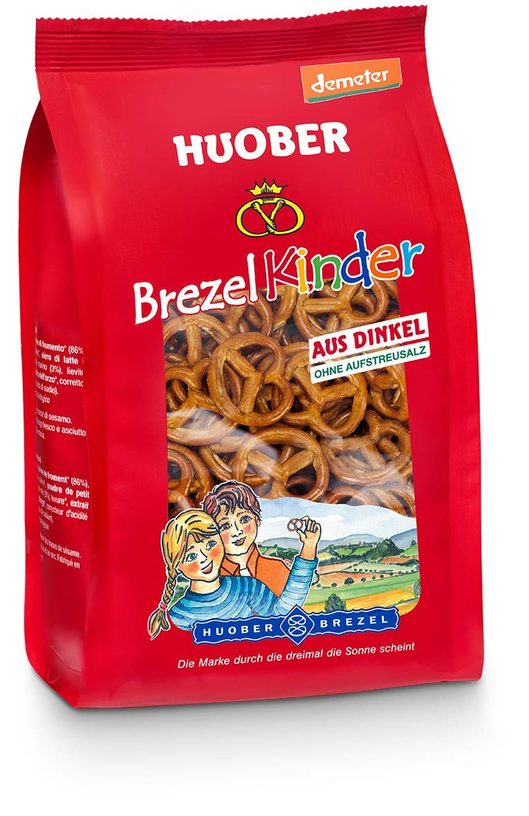 Huober Bio BrezelKinder, kleine Brezeln aus biologisch-dynamisch angebautem Dinkel, ohne Aufstreusalz, ohne Palmfett, demeter, 125 g (Packung mit 10)