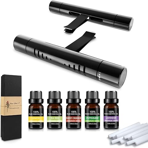 Ambientadores para automóvil, juego de clips de ambientadores de coche con 5 aromas de aceite esencial (0.3 fl oz cada uno), 12 varillas de