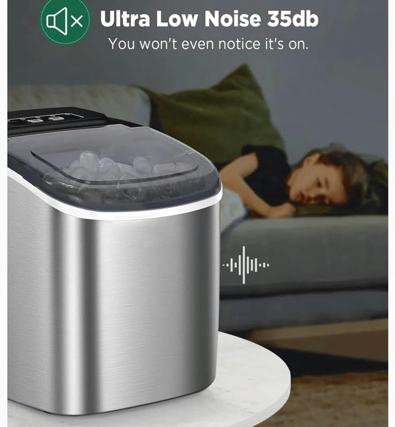 AMNOOL mdlian Countertop Ice Maker Self-Cleaning Ice Machine with Ice Scoop and Basket Stainless Steel, white-Fruit peach5