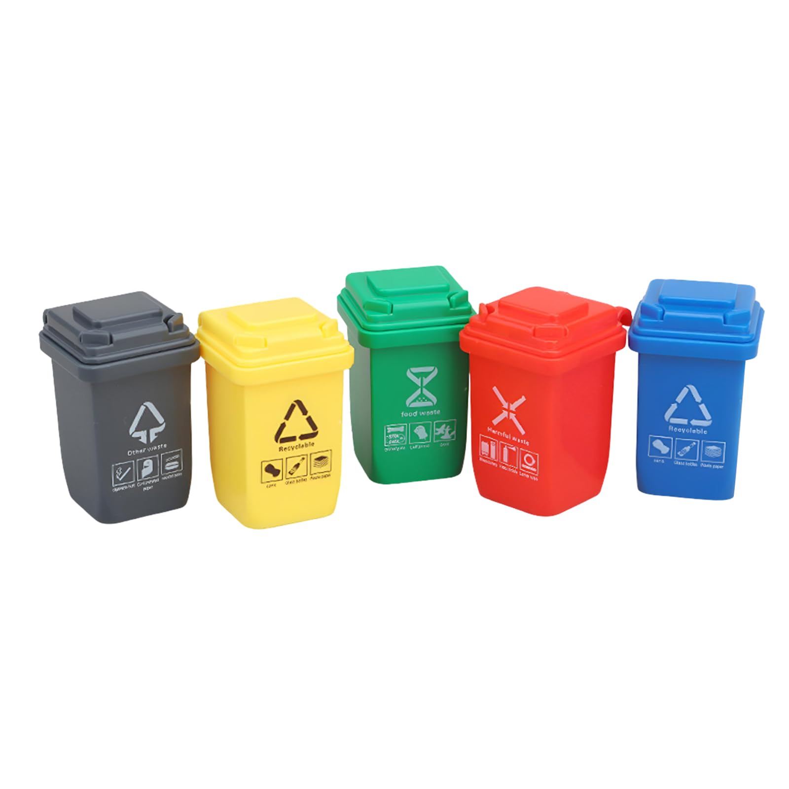 VBSYUYQ 5 Pack 1:12 Scale Miniature Trash Cans, Colorful Sorting Garbage Bins with Lids, ABS Dollhouse Waste Containers for Diorama, Model Scenes and Crafts