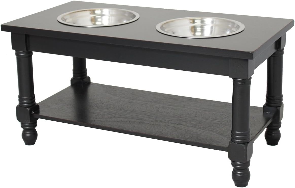 Lambert Solid Wood Elevated Pet Double Bowl Feeder
