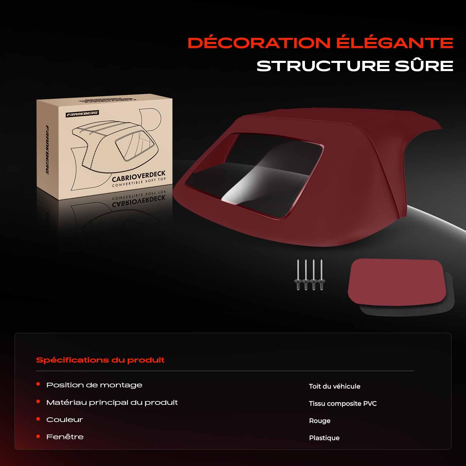 Frankberg Capote de cabriolet Softtop Rouge Compatible avec Barchetta 183 Cabriolet 1.8 16V 1.7L 1995-2005 Remplacer# 0011