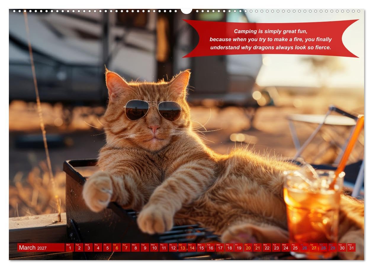 Funny charming animals as campers (Wall Calendar 2027 DIN A2 landscape), CALVENDO 12 Month Wall Calendar: Funny animals enjoy the camper lifestyle with humorous slogans