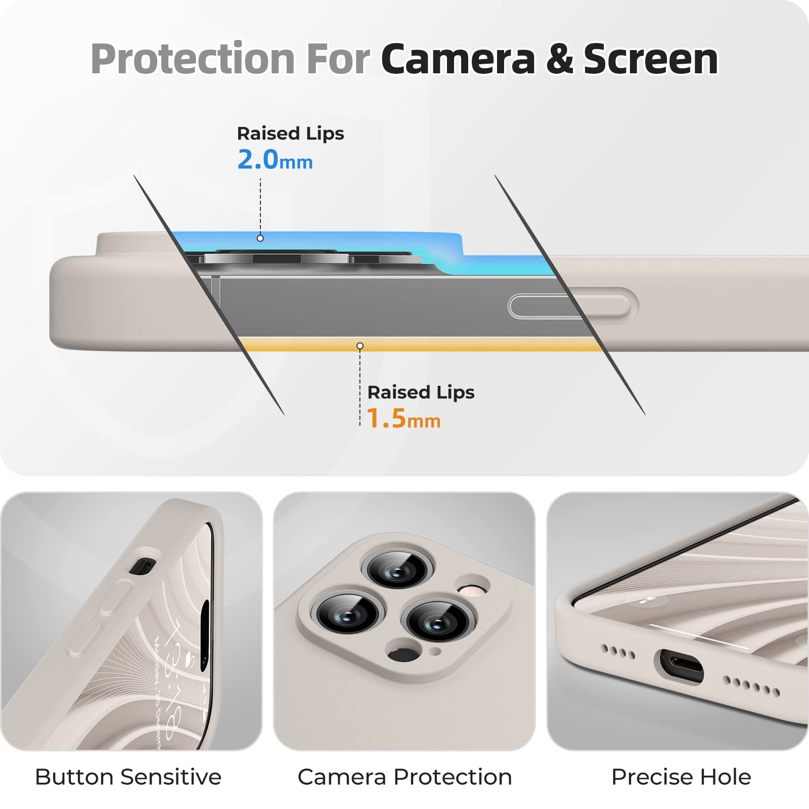 GOODVISH 3 in 1 Cover per iPhone 14 Pro Max Silicone per 6,7", con 2 Pezzi di Pellicola Protettiva, iPhone 14 Pro Max Custodia per Cellulare Antiurto Resistente 360° Protezione, Grigio Roccia