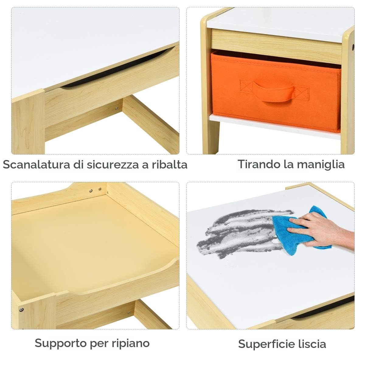 GIANTEX 3 in 1 Tavolo e Sedie per Bambini, Set Mobili di 3 Pezzi Camera, Tavolino Bianco e Nero da Gioco, Multiuso, Cosigliata Età 3-7 Anni, in Legno