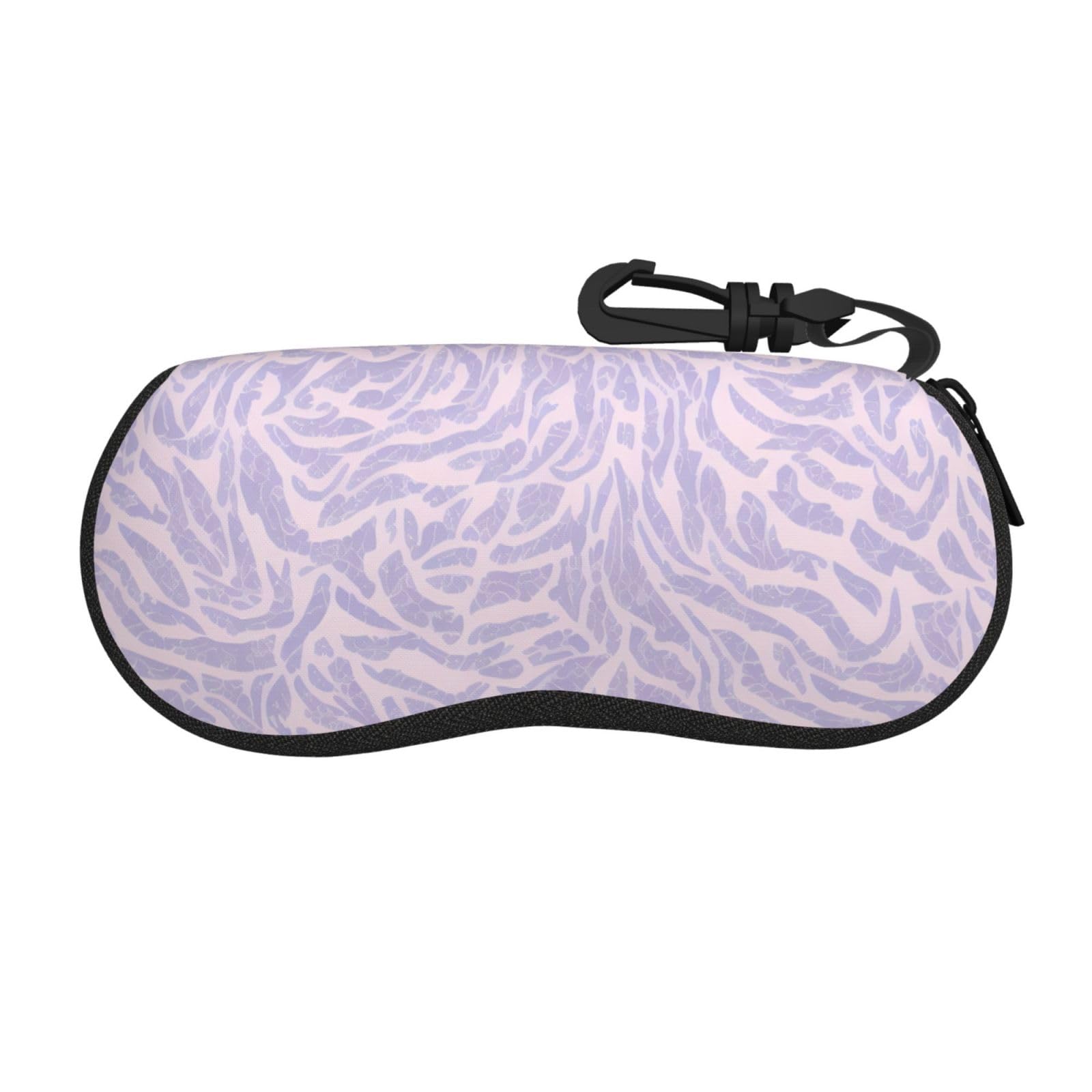 (Modello stampato con foglie viola) Custodia per occhiali con cerniera Borsa per occhiali portatile con gancio Design elegante Custodia per occhiali da sole per uomo e donna, nero, taglia unica