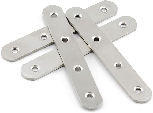 Miniatura 7 de Paquete de 4 placas planas de reparación para madera, soportes rectos de acero inoxidable de 5.118 in / 5 pulgadas de longitud, 4 orificios