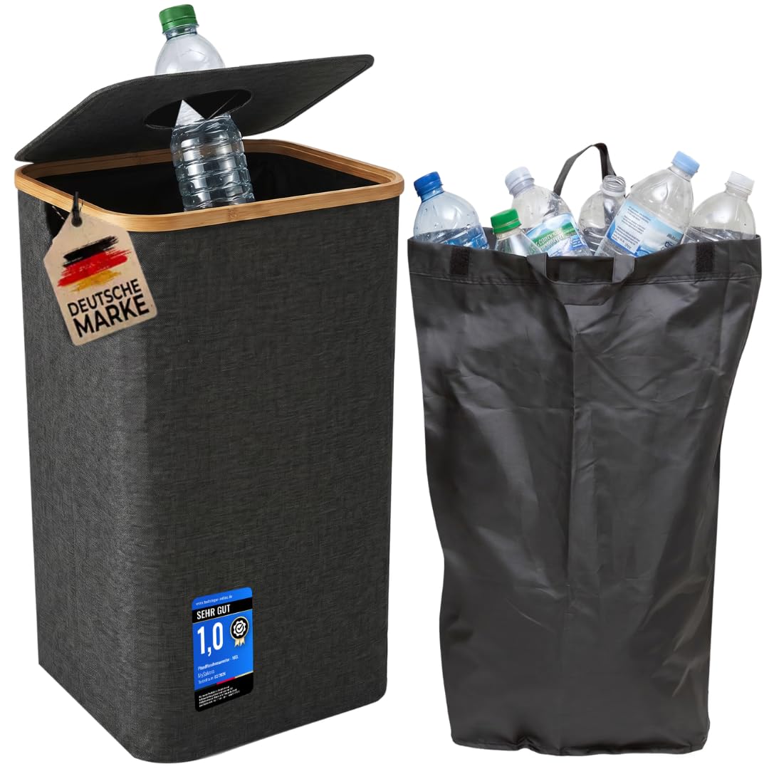 MySalvora 100L Pfandflaschen Sammelbehälter mit Deckel, Leergut Sammler für PET & Glasflaschen, Pfandbehälter mit Einwurf, Flaschen Organizer für Küche & Abstellraum Küche, Haushalt & Wohnen