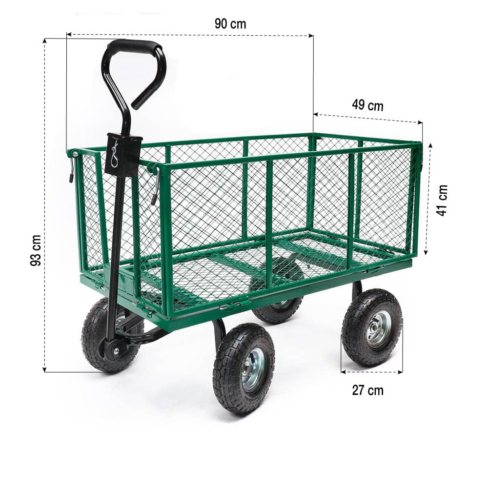 TERRE JARDIN Chariot de Jardin XXL 200 L, 4 Roues, 300 Kg de Charge - Chariot Pliable, Plateforme de Transport, Chariot pour Bois de Chauffage, Remorque avec Attelage, Pneus Gonflables 27 cm