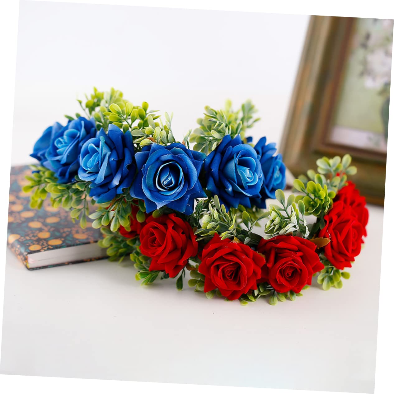 FRCOLOR 3piezas Diadema Floral Artificial Azul Para Bodas y Cosplay Tocado De Fiesta Para y Novias Accesorio De Cabello Elegante y