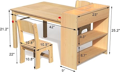 Miniatura 3 de GDLF Mesa de arte para niños y 2 sillas, escritorio de madera para manualidades, actividad y dibujo, muebles para niños, 42 pulgadas de largo x 23
