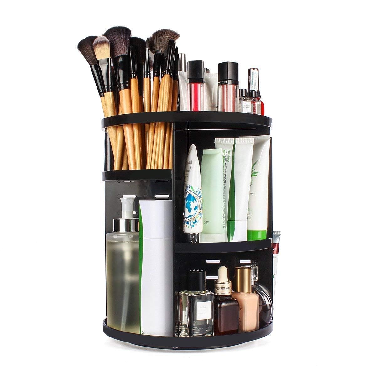 INOVERA (LABEL) Cosmetic Makeup Organizer for Women, Bride & Girls - 360 Rotating Storage Organiser Box - Dressing table Vanity Case Holder for Lipsticks, Skincare Kit & Brushes Set - Black, Cosmetics