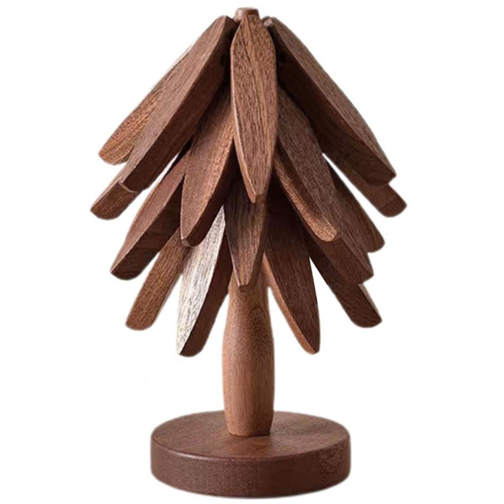 Wedhapy Tree Trivet Tree Coasters, 4PCS Wooden Trivets for Hot Dishes with Stand, Foldable Non Slip Hot Plate Mat, Reusable Trivets for Dishes/Pot/Bowl, Walnut color