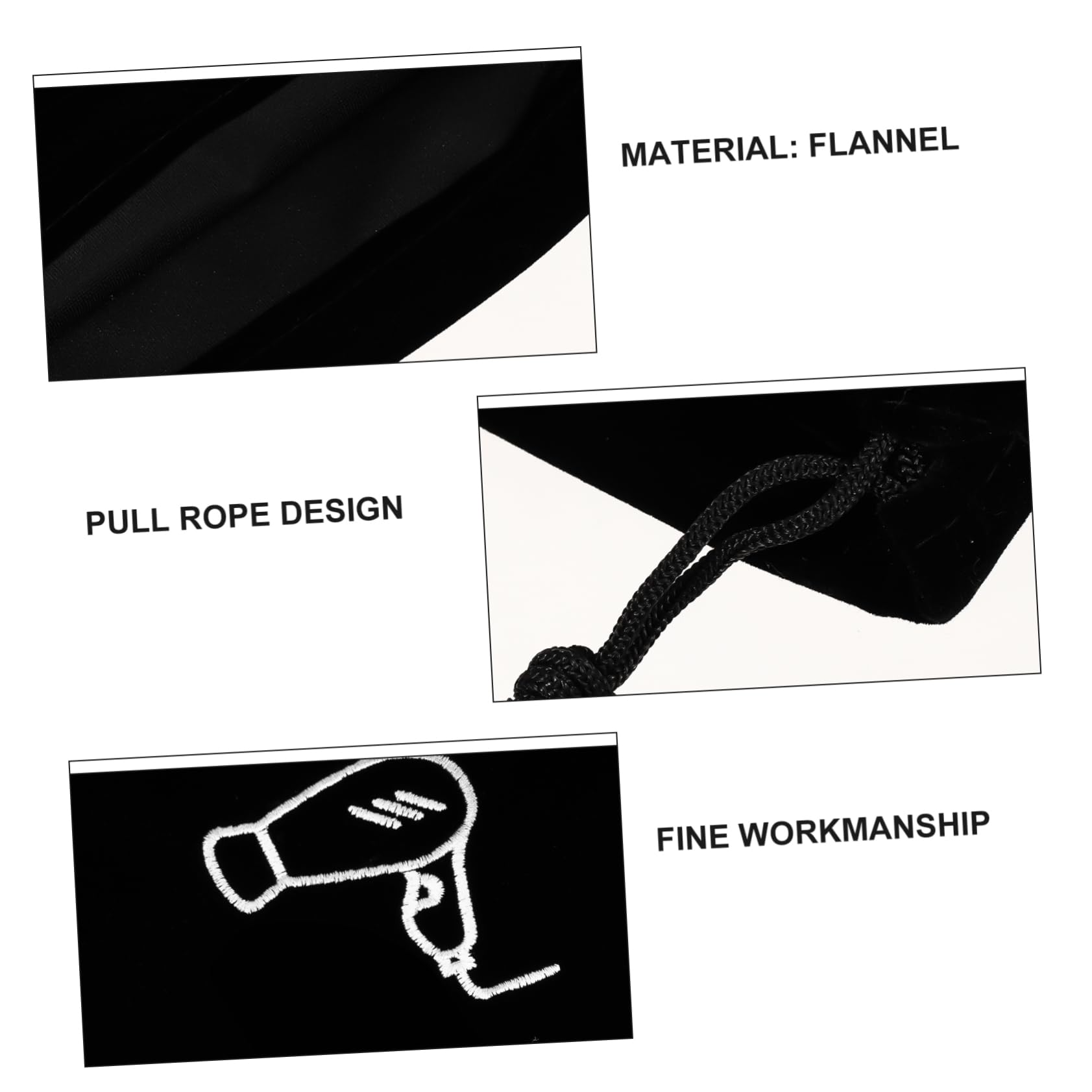 DOITOOL 15piezas Bolsa De Almacenamiento De Drawstring Para Secador De Pelo y Joyas De Flanel Para y Organizador Multiusos Negro