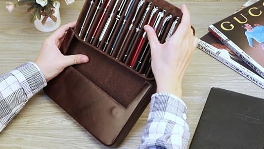 Suède Stof Pen Tray Hiram Leren Pennenetui Voor 3 Pennen – Draagbare Opbergdoos Met Magnetische Sluiting En Verwijderbare Penbak Marker Organizer