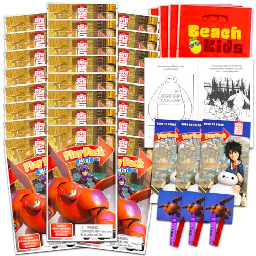 Disney Big Hero 6 Mini Party Favors Set for Kids - Bundle with 24 Mini Baymax Grab n Go Play Packs with Coloring Pages, Stickers and More (Big Hero 6 Birthday Party Supplies)