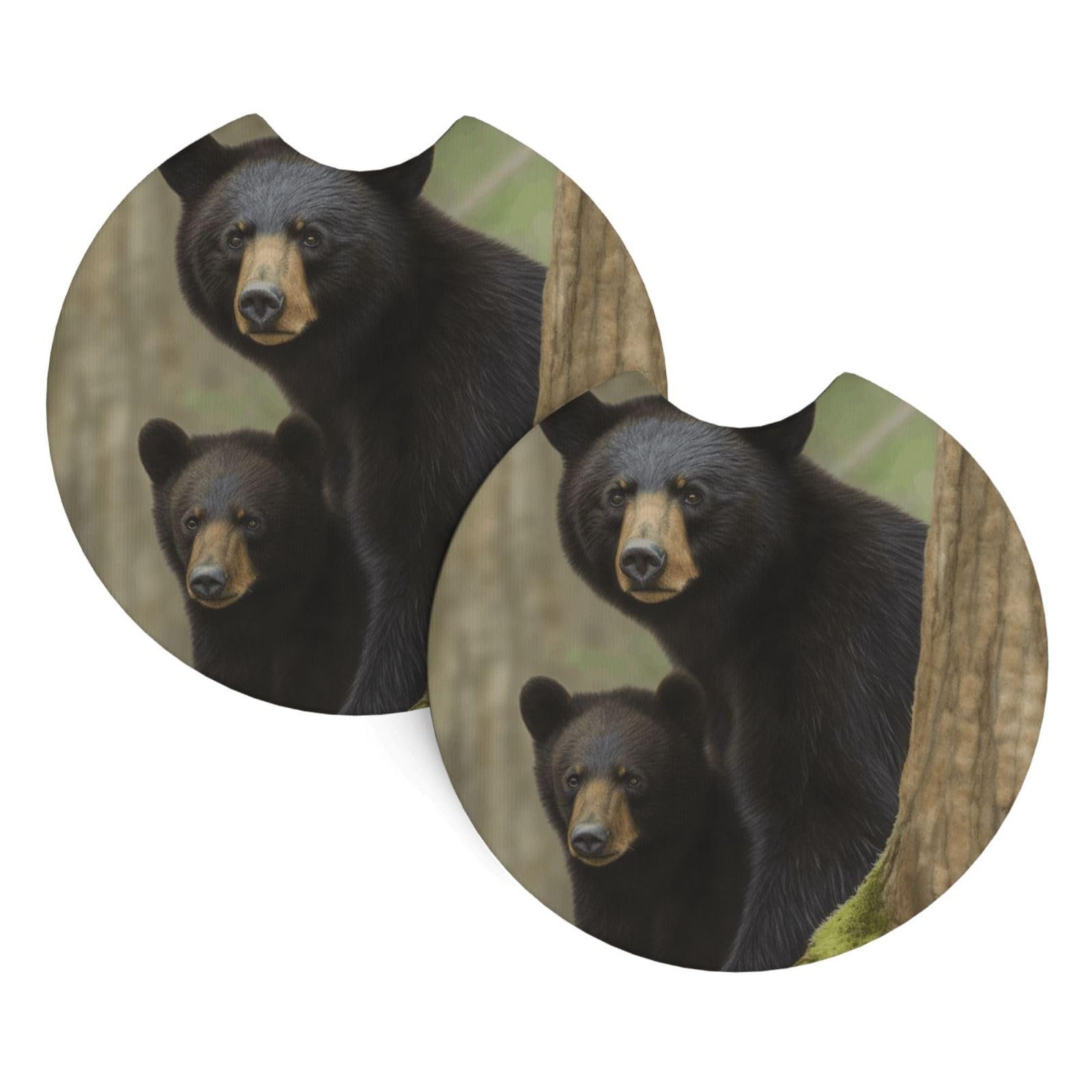 2PCS Car Coaster for Cup Holders Universal Auto Cup Mat Black Bear Mother and Cub Cup Coaster Pad 2.7" Waterproof Neoprene Non-Slip Cup Holder Coasters Car Interior Accessories for Women Men