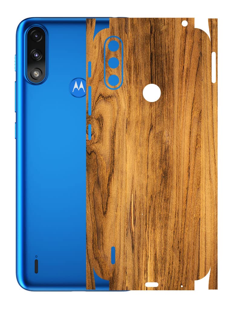 AtOdds - Moto E7 Power Mobile Back Skin Rear Screen Guard Protector Film Wrap with Camera Protector (Coverage - Back+Camera+Sides) (Oak Wood)