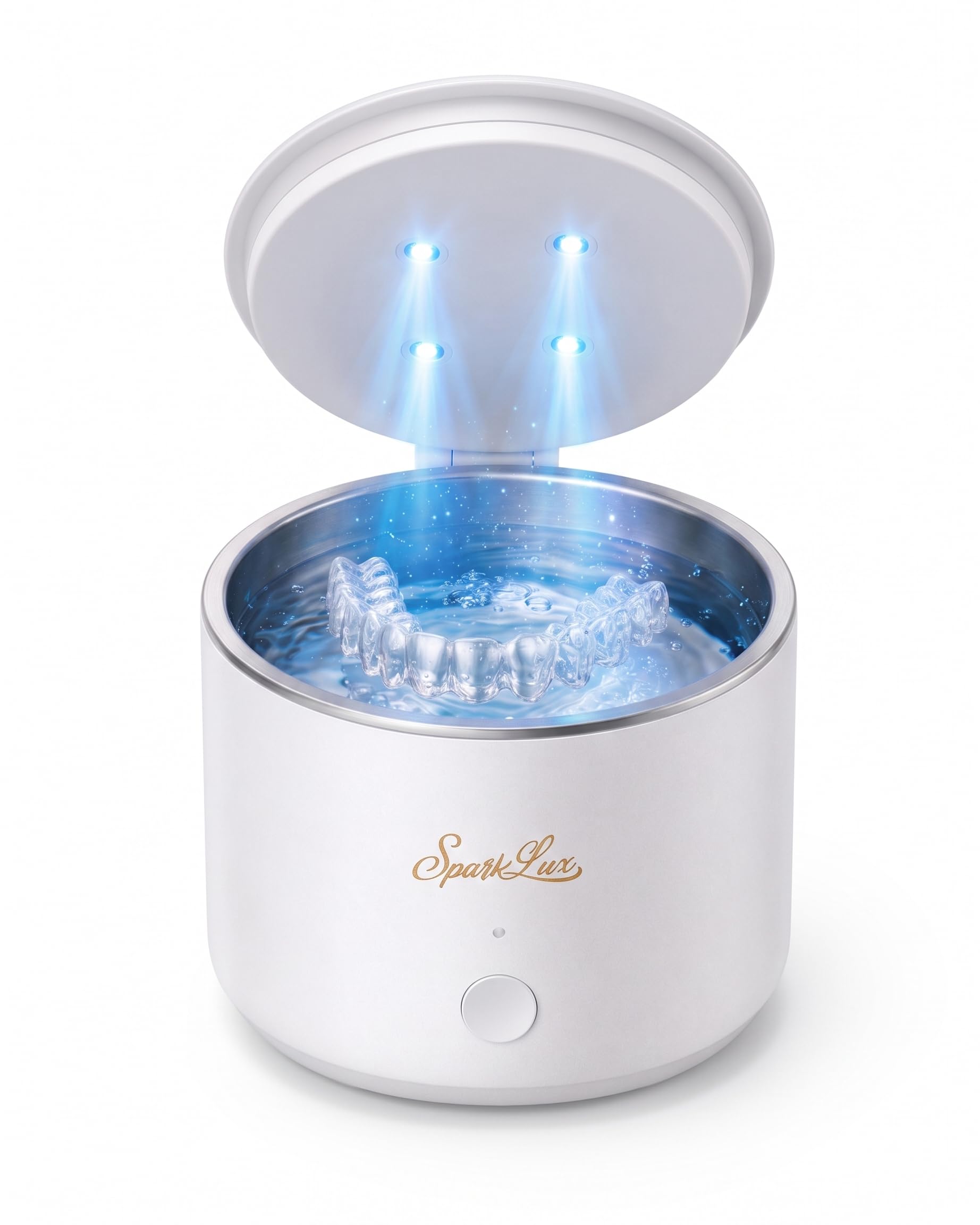 SparkLux Nettoyeur à ultrasons pour aligneurs, dispositifs de retenue et protège-dents | Nettoyeur rechargeable avec lumière UV et panier amovible | 45 kHz