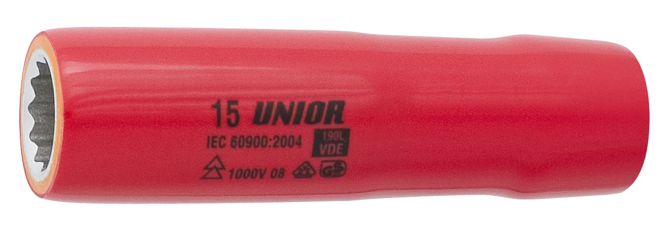 Unior 190/2LVDEDP 1/2-Inch Socket Wrench Long, Fully Insulated, 22 mm, Schwarz