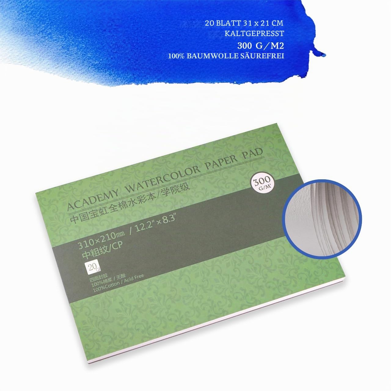 Artefacto Professioneller Aquarellfarben Set, White Nights 24x Aquarellfarben in Tuben, Roubloff Pinsel, 20x Blätter 300 g/m² 100% Baumwolle 31 x 21cm (12.2" x 8.3"), Palette und Zubehör in Magnet Box