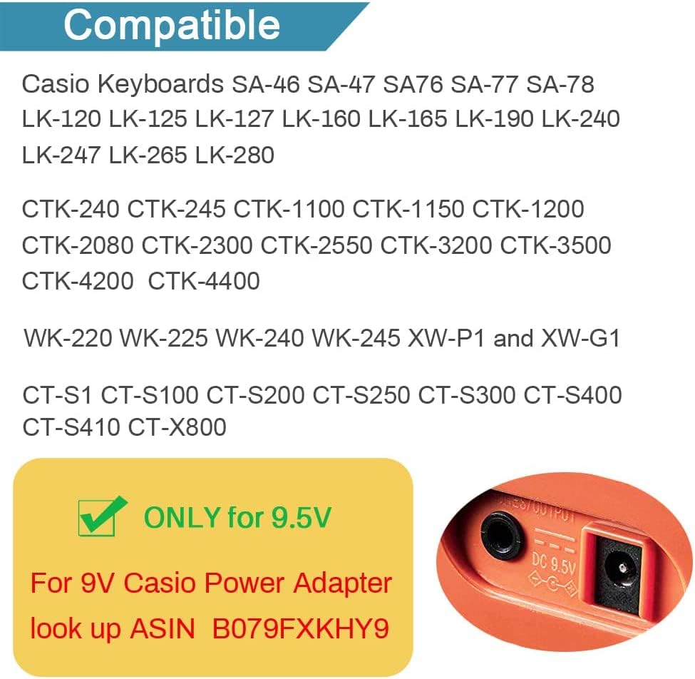 FOX MICRO ® 9.5V 1 AMP Dc Power Adapter Piano Keyboards for SA-46 SA-47 SA76 SA-77 SA-78 CTK-240 CTK-245 CTK-1100 -(1.5 Mtr Long Cord) - Image 4 thumbnail
