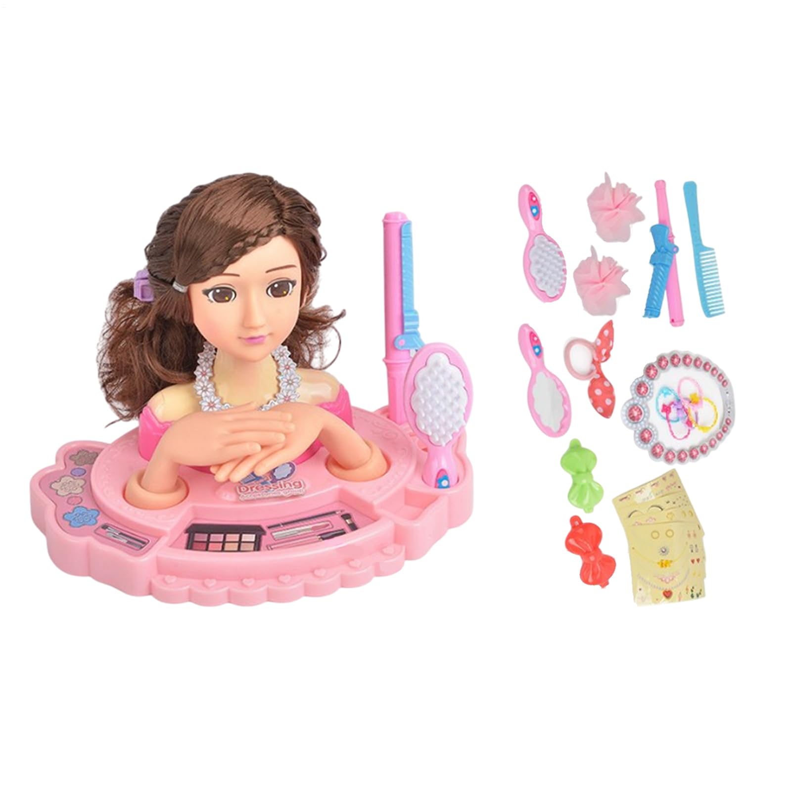 Cabeza de muñeca para niños para peinar el cabello - Kit de peluquería y maquillaje multiusos para niñas con cepillos, peines y accesorios, juego de actividades de juego creativo | Regalo ideal para N