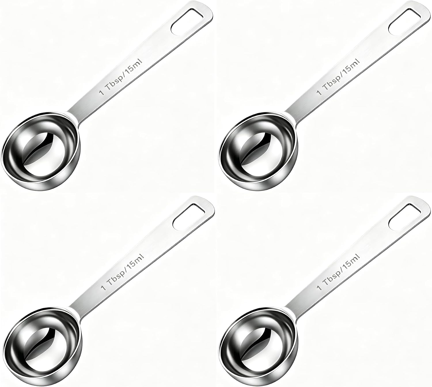 4-Pack Coffee Scoop – 1 Tablespoon (15ml) Stainless Steel Measuring Spoons, Long Handle for Ground Coffee, Tea, and Powder