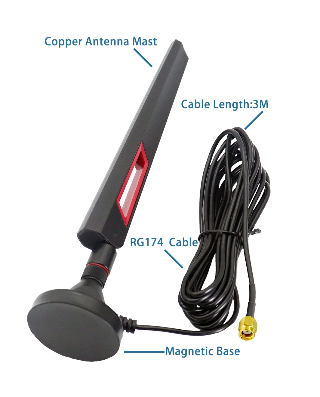 Vecys 4G Antenna RP SMA Maschio Connettore Omni-direzionale 4G Full-Band Router Esterno Antenna Pieghevole a Colla Stick 8 dBi ad Alto Guadagno con Base Magnetica Cavo 3M RG174