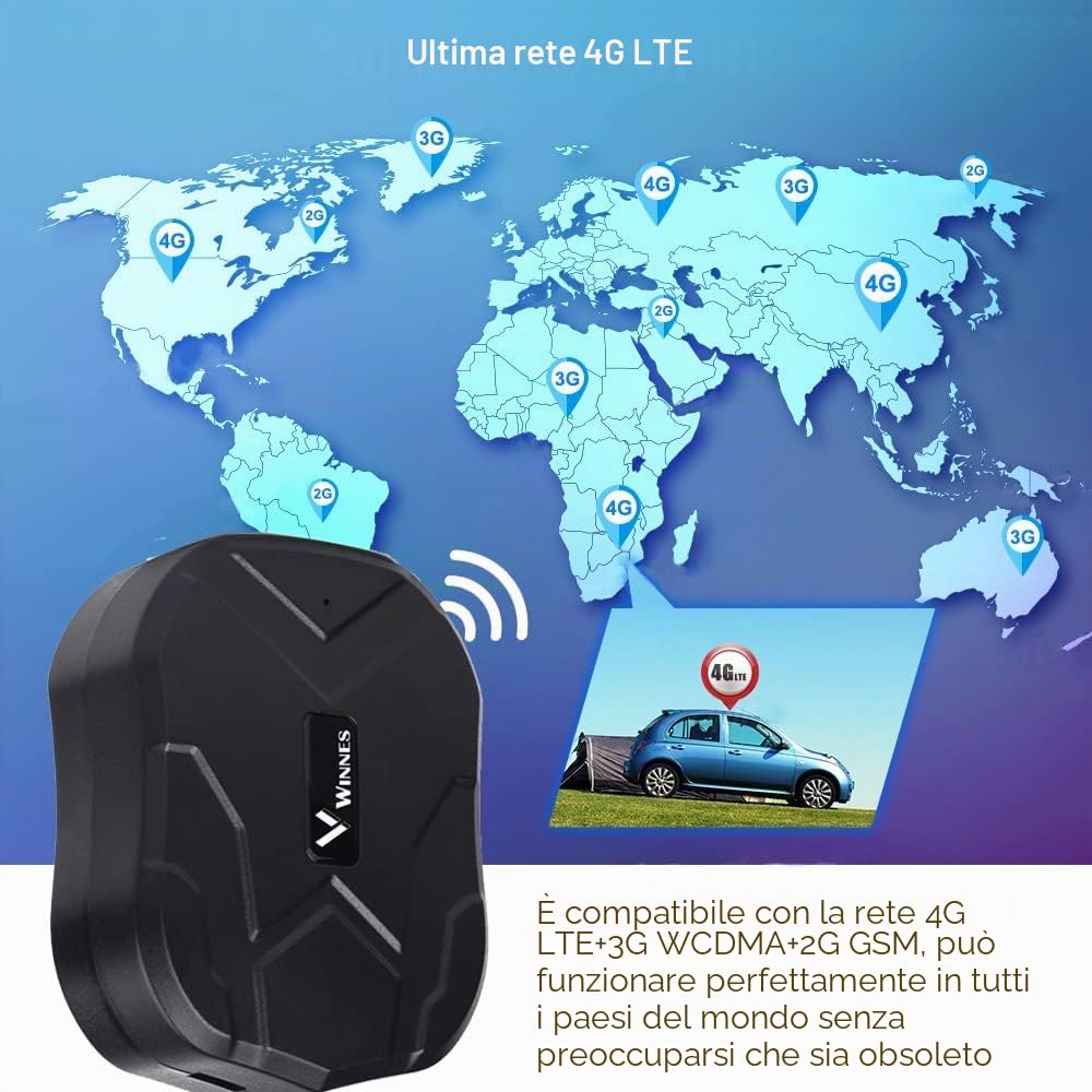 Localizzatore 4G GPS per Auto, Tracciatore di Posizione in Tempo Reale Con Sistema di Allarme/Geo-Fence, App Gratuita e Potente Magnete - Batteria da 5000mAh