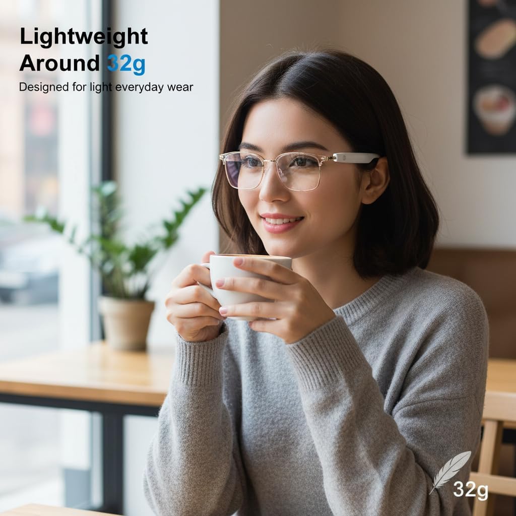 Bluetooth Audio Glasses, Open-Ear Eyewear with Color-Changing Lenses, Hands-Free Calls, Music and Voice Assistant, Lightweight Indoor and Outdoor Glasses for Men and Women