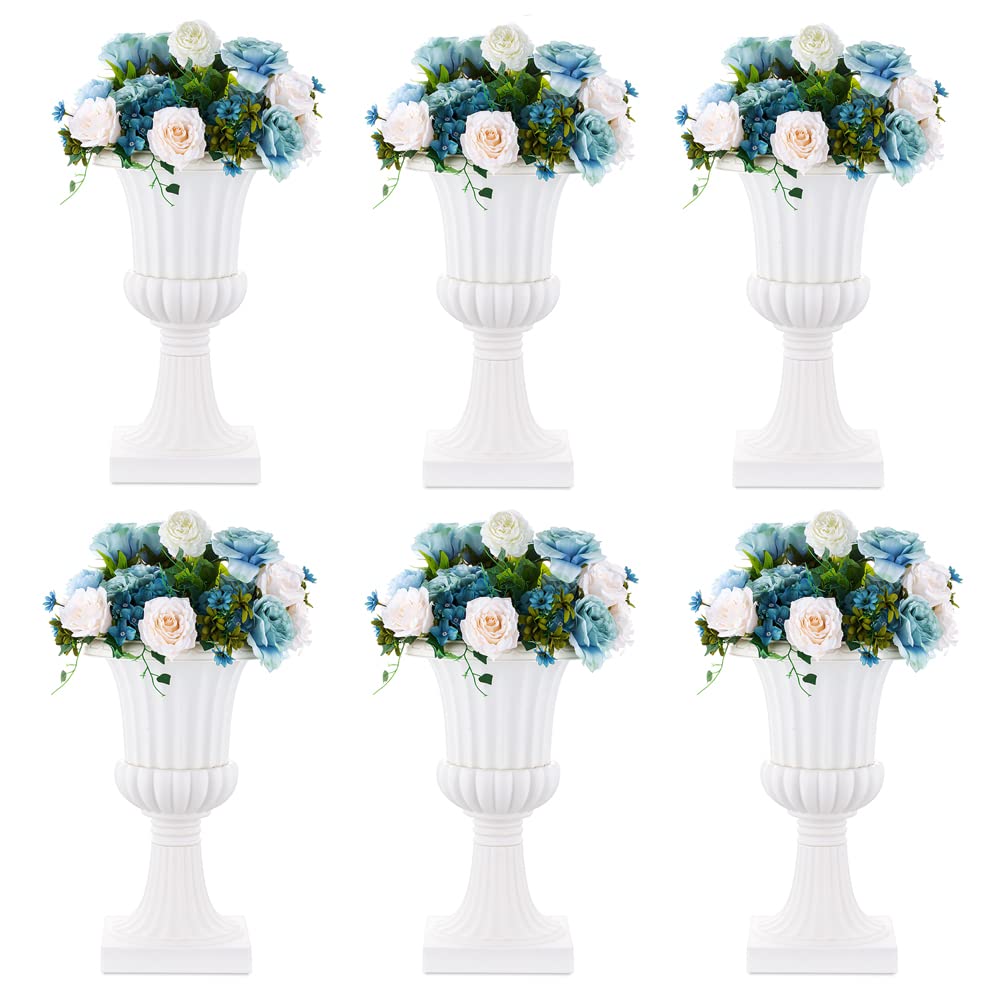 NUPTIO Plastic Urn Planters White - 6 Pcs 19.7 Inch Tall Large Urns Planter Outdoor for Plants - Garden Classic Flower Vase Plant Pots - Porch Front Pedestal Pot Resin Grecian Vases