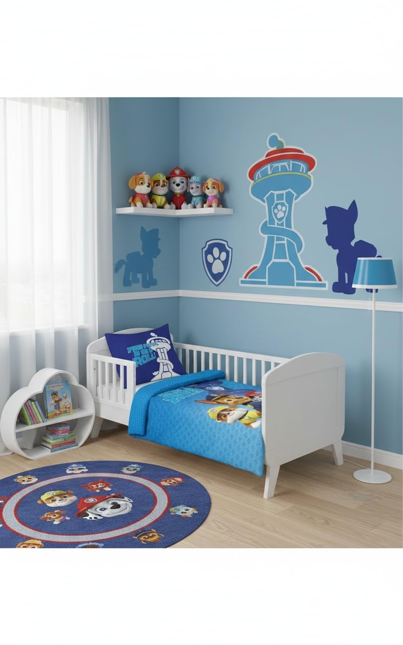 Paw Patrol - Parure de lit pour lit de bébé, housse de couette 100 x 140 cm + taie d'oreiller 40 x 45 cm, 100% coton, douce et respirante, pour lit de nouveau-né ou d'enfant, motif : Paw Patrol