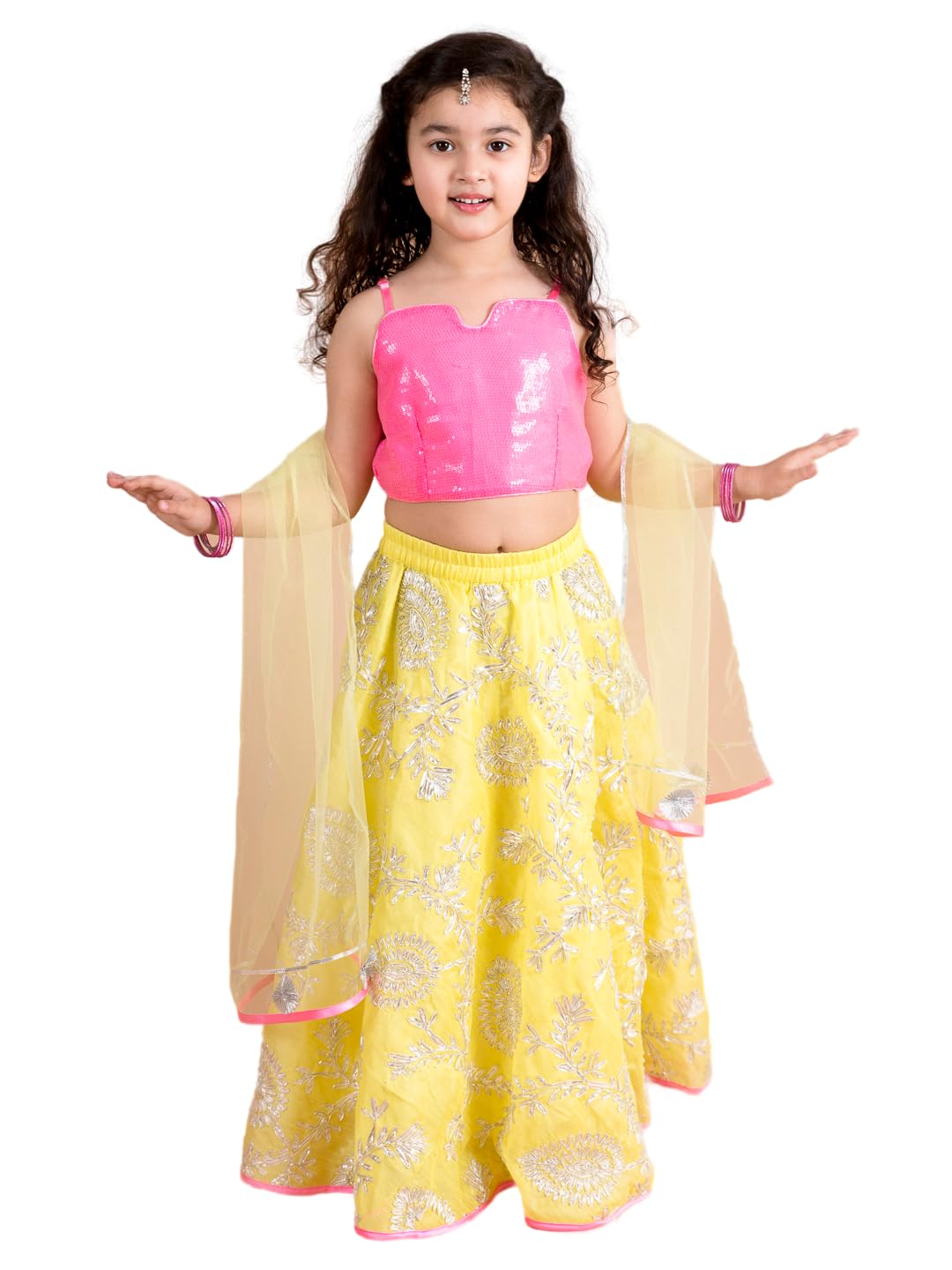 Pspeaches Girl's Polyester Readymade Lehenga Choli (L-Gotajaal_Yellow_2-3Y)