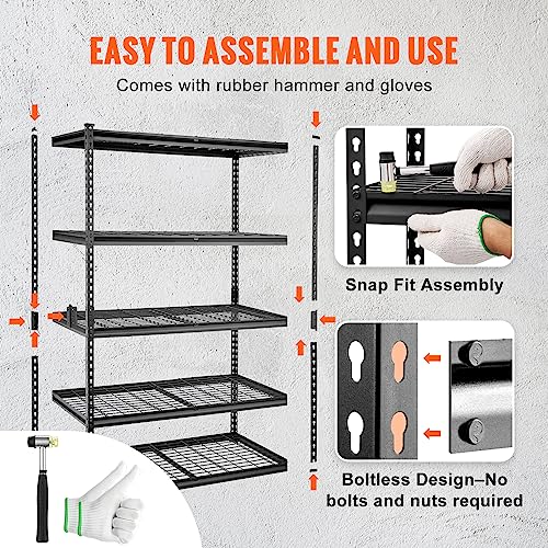 Image of VEVOR Storage Shelving Unit, 5-Tier Adjustable, 2000 lbs Capacity, Heavy Duty Garage Shelves Metal Organizer Wire Rack, Black, 48 inch L x 24 inch W x 72 inch H for Kitchen Pantry Basement Bathroom Laundry Closet