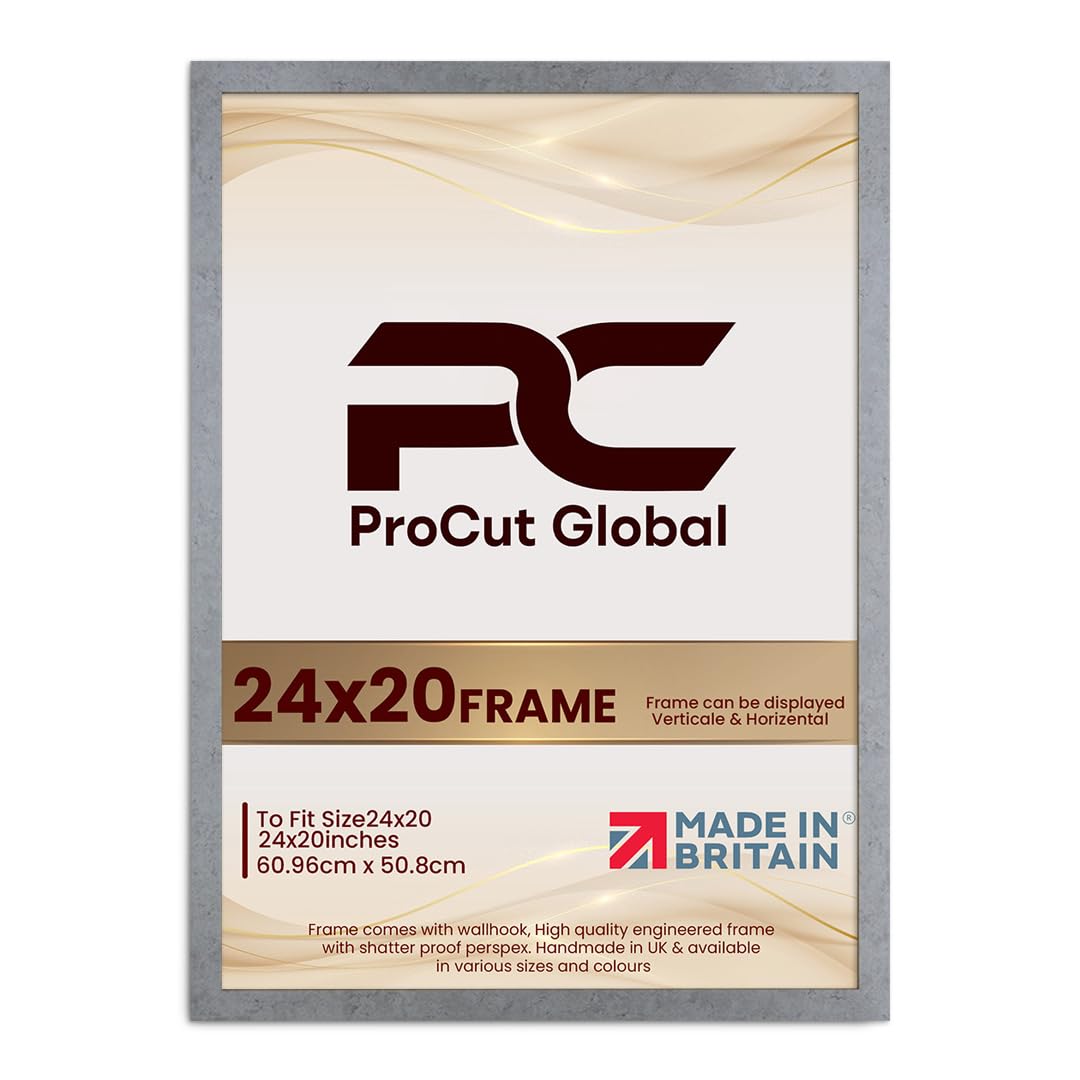 Procut Global 24X20 Grey Marble Picture Frames - Modern Wooden Photo Frame with Shatterproof Perspex for Wall or Tabletop - Perfect for Posters, Certificates, Prints - Sizes & Colors Available