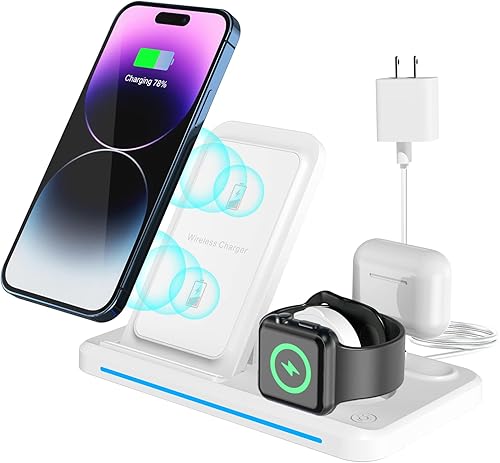 Cargador inalámbrico para iPhone, estación de carga para múltiples dispositivos Apple, cargador plegable 3 en 1 para iPhone