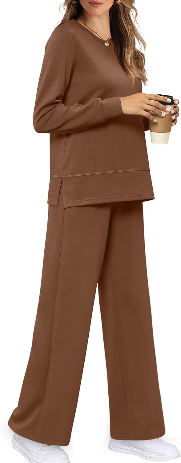 WIHOLL Women's 2 Piece Lounge Sets Sweatshirt Casual Travel Outfits Fashion Wide Leg Tracksuit Cozy Sweatsuits - Image 3