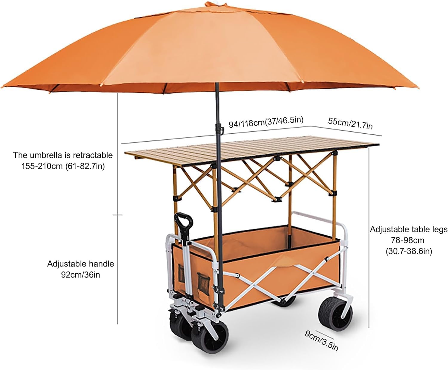 Carrello portavivande con tettuccio, 118 cm, per feste, barbecue, matrimoni e bar, portatile, per bevande e snack