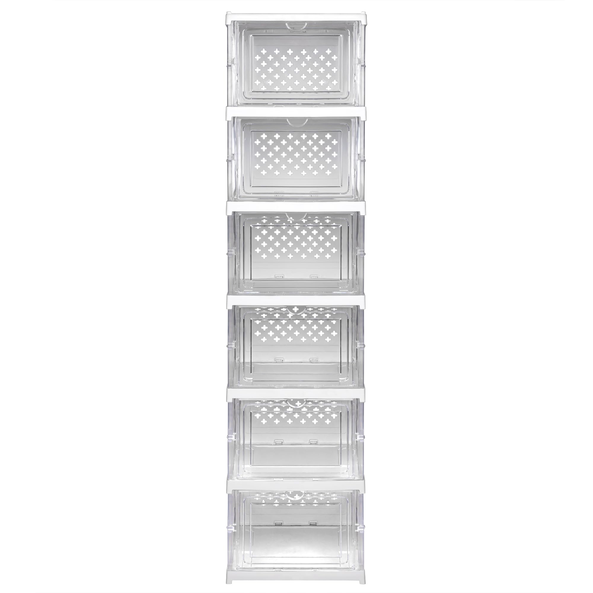 12x Cajas de almacenamiento plegables y apilables | Zapatero | Organizadores de plástico transparente con puerta abatible | Diseño modular, ventilado y resistente para guardar zapatos ropa accesorios