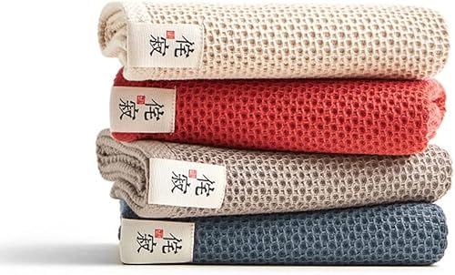 Miniatura 6 de Luke's Gift Toalla de mano estilo japonés, 100% algodón de fibra larga, 28 x 13 pulgadas, secado de microfibra, 2 piezas (beige)