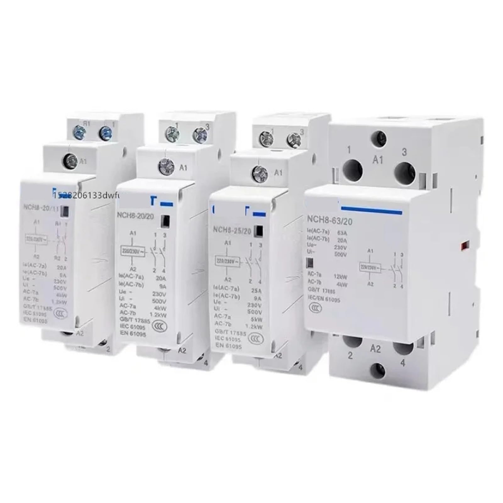 NCH8-63/20 Contactor Modular de CA for el hogar 220V 230V 20A 25A 40A 63A 1NO 1NC 2NO 2NC 4NO NCH8-20 25 40(NCH8-63A,4NO)