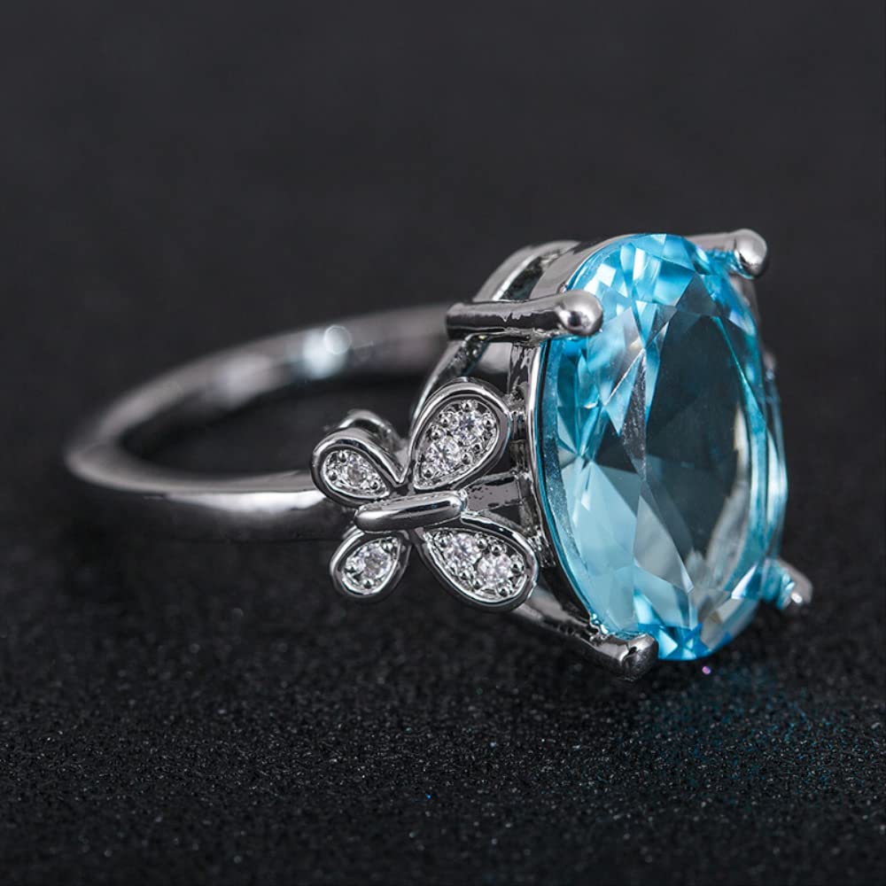 100% echter 925-Ring mit 10 x 14 mm Aquamarin-Edelstein, für Damen, Verlobung, Ehering, edler Schmuck