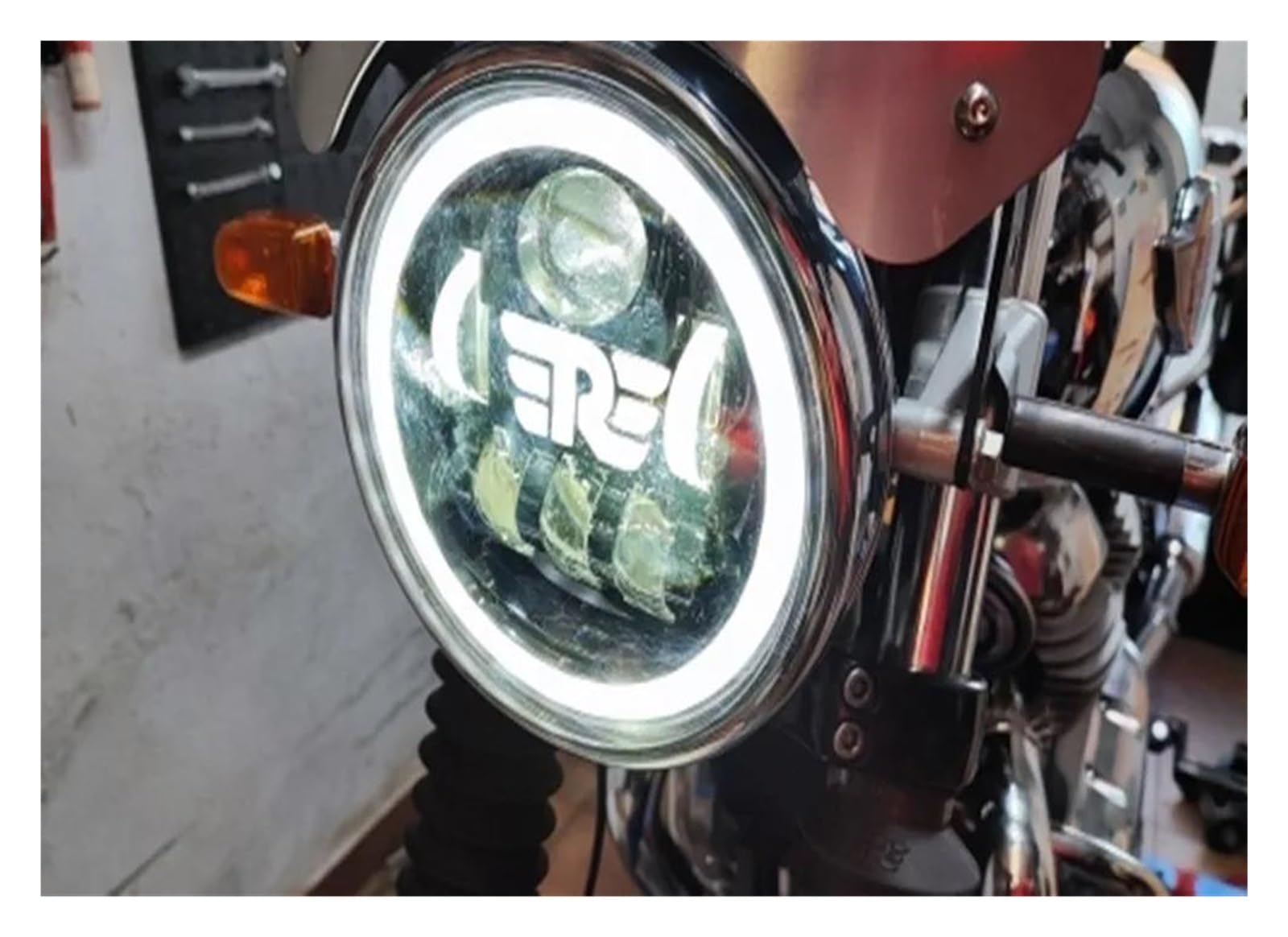 Moto Phare pour Royal pour Enfield Himalayen 400 411 650 350 Café Racer 7 "Phare De Moto 7 Pouces Phare De Moto LED Lumières Halo DRL Lampe Moto Phare Avant