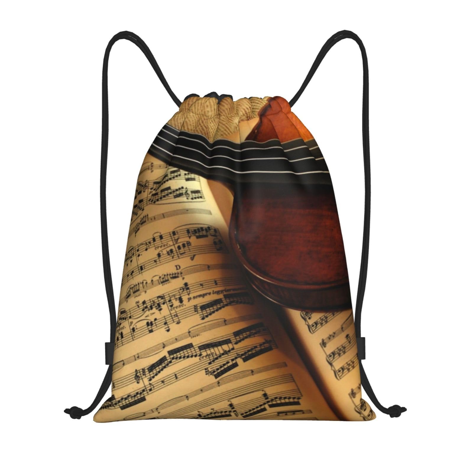 MKNAZ Violin And Book Printed Drawstring Bag,S - Versatile Waterproof Lightweight Backpack For Travel, Sport, Gym, Shopping, And School