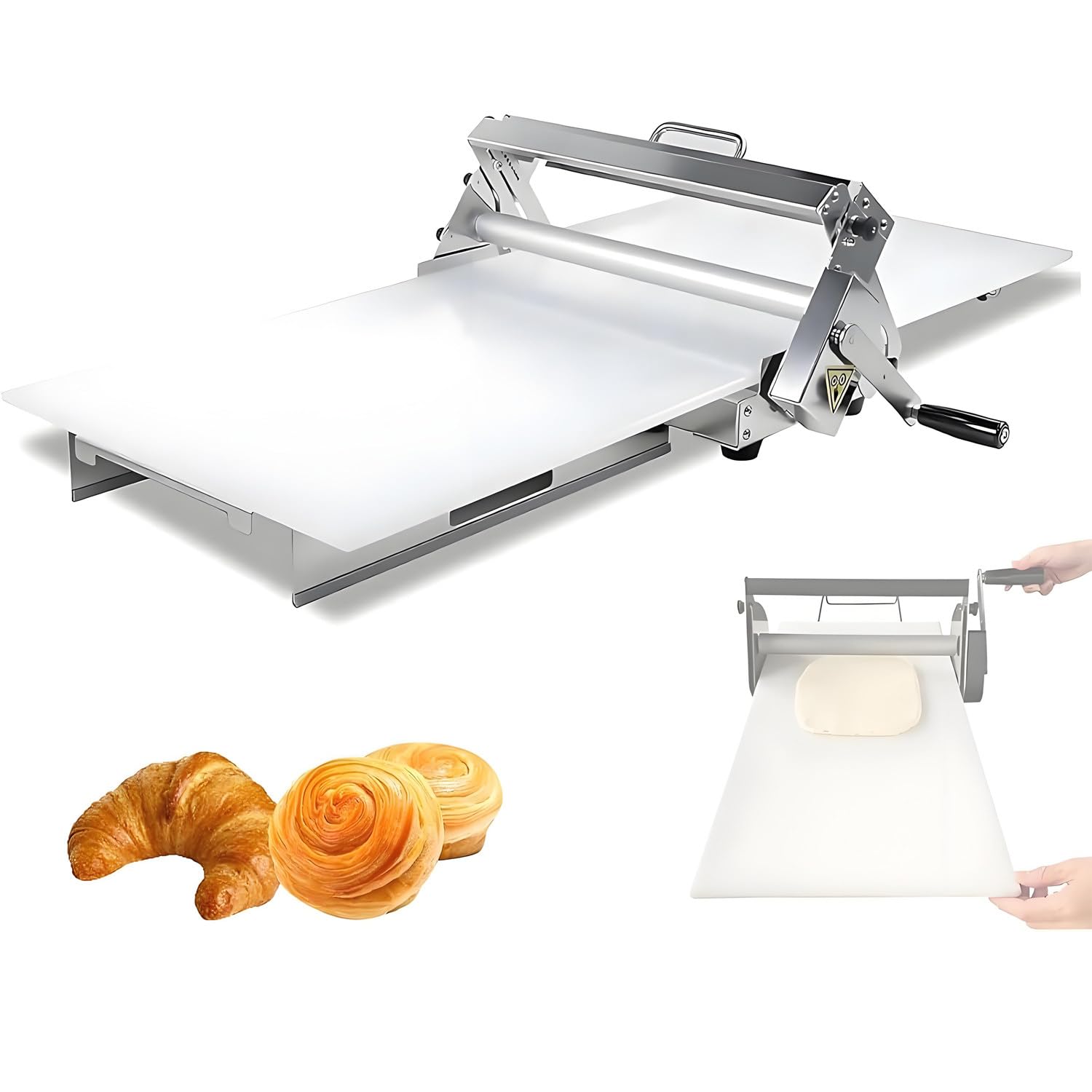 UORDBY Folding Dough Sheeter,12"/15.5" Compact Dough Sheeter, Manual Dough Roller Machine,Sheeter Thickness Adjustable,Stainless Steel Dough Machine,for Bakery Pizza Homeuse